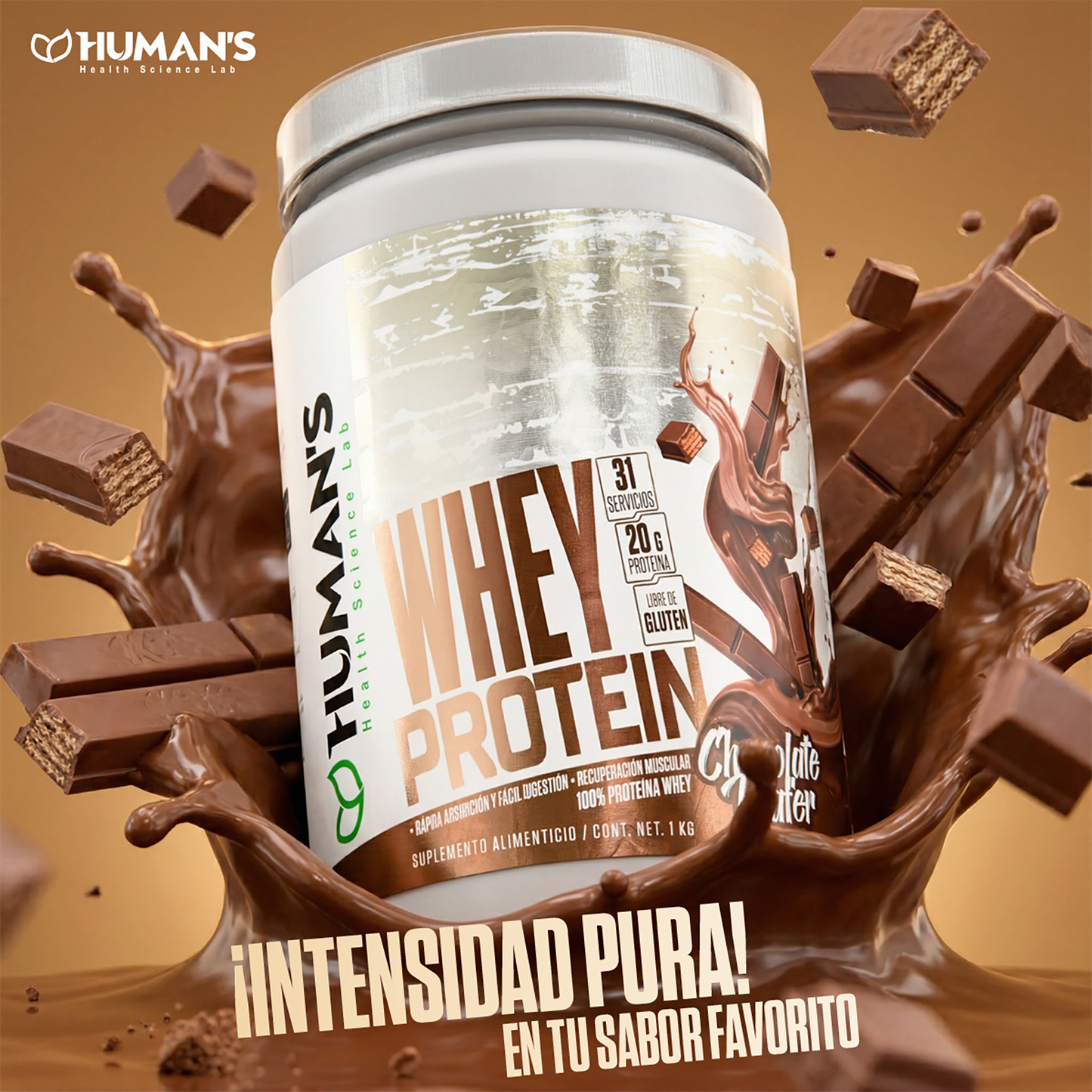 Humans Whey Protein – Chocolate Wafer | 20g Protein | No Added Sugar | Gluten Free | 31 Servings