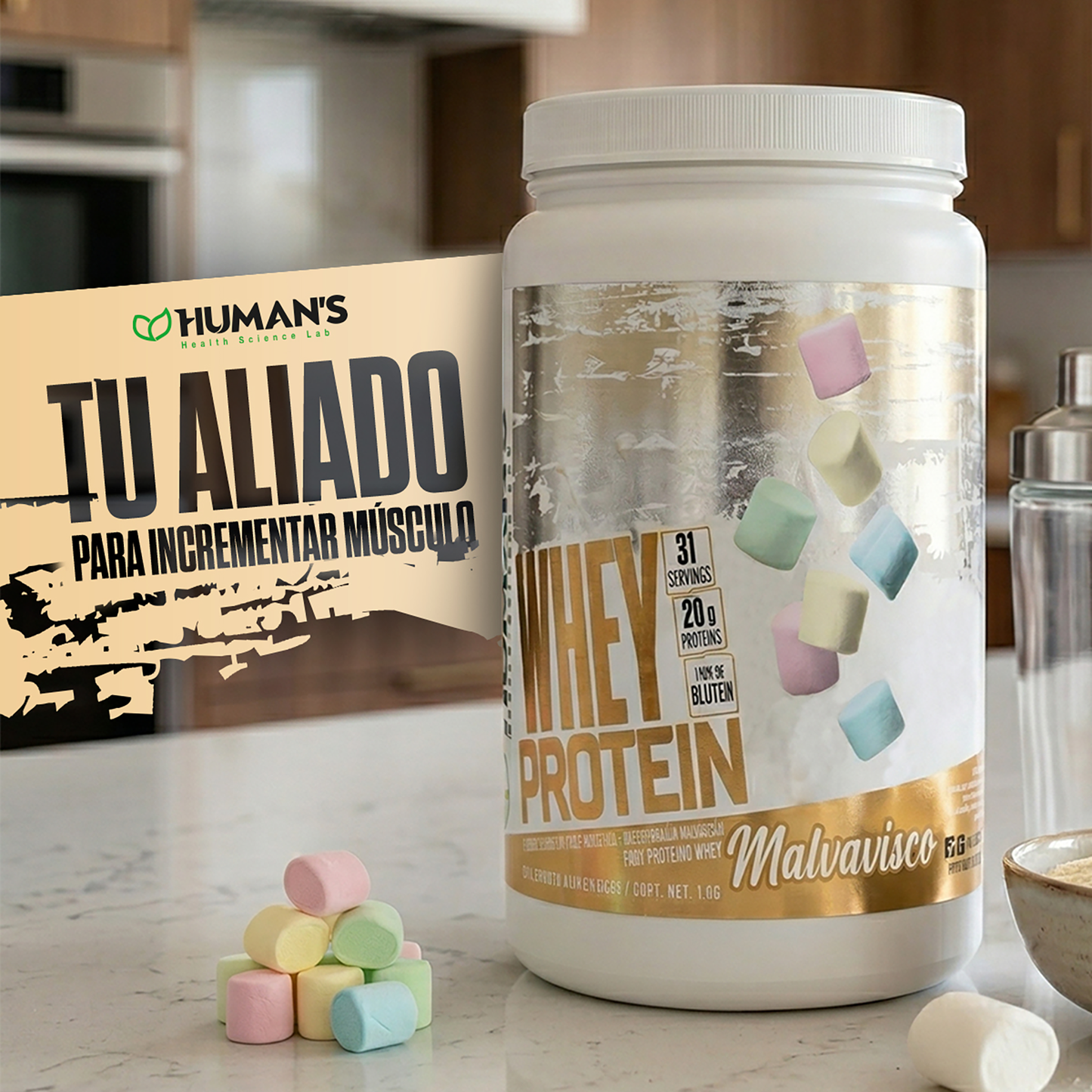 Humans Whey Protein – Vanilla Marshmallow | 20g Protein | No Added Sugar | Gluten Free | 31 Servings