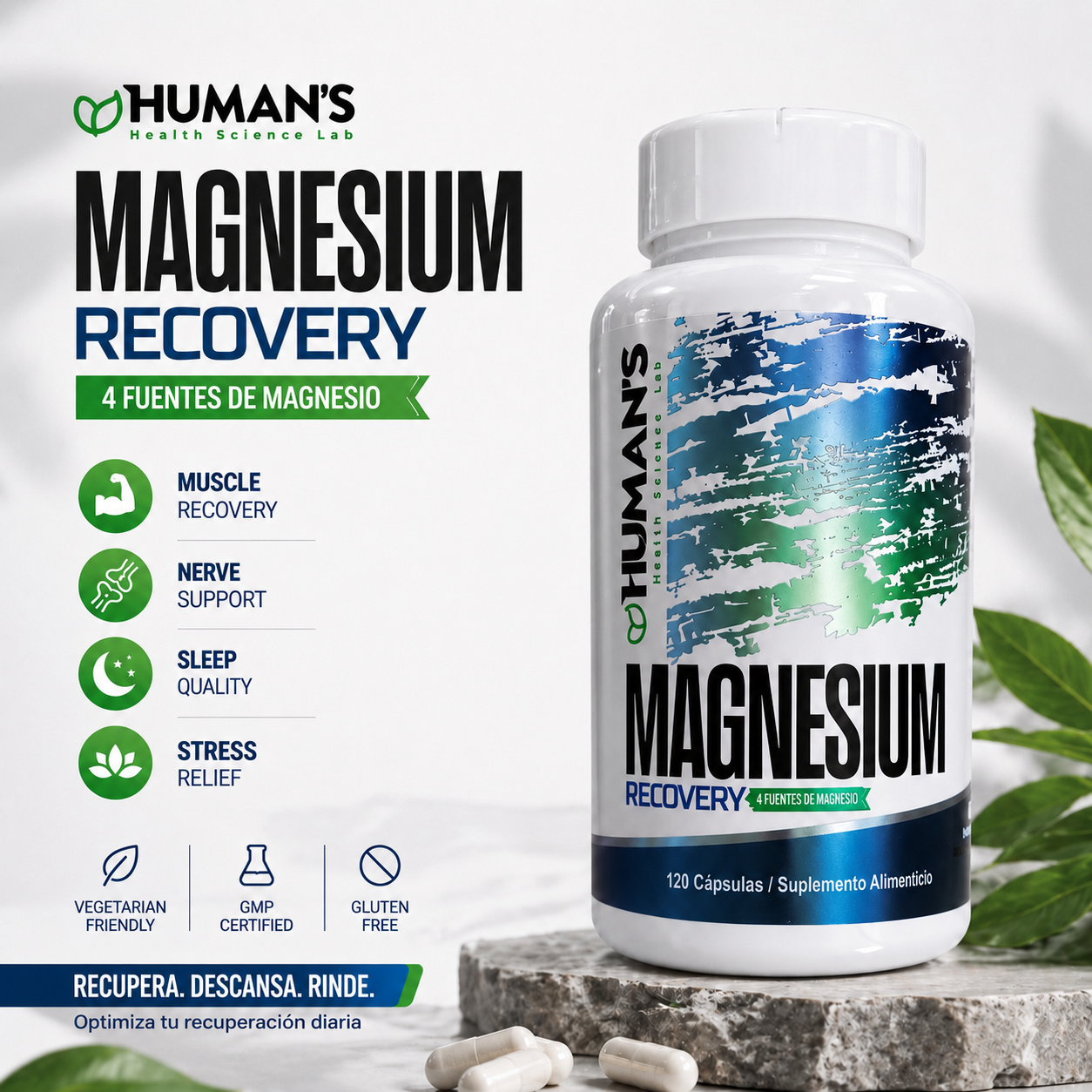 Magnesium Recovery – 4 Types of Magnesium for Muscle Recovery, Deep Sleep & Stress Support | High Absorption | 120 Capsules