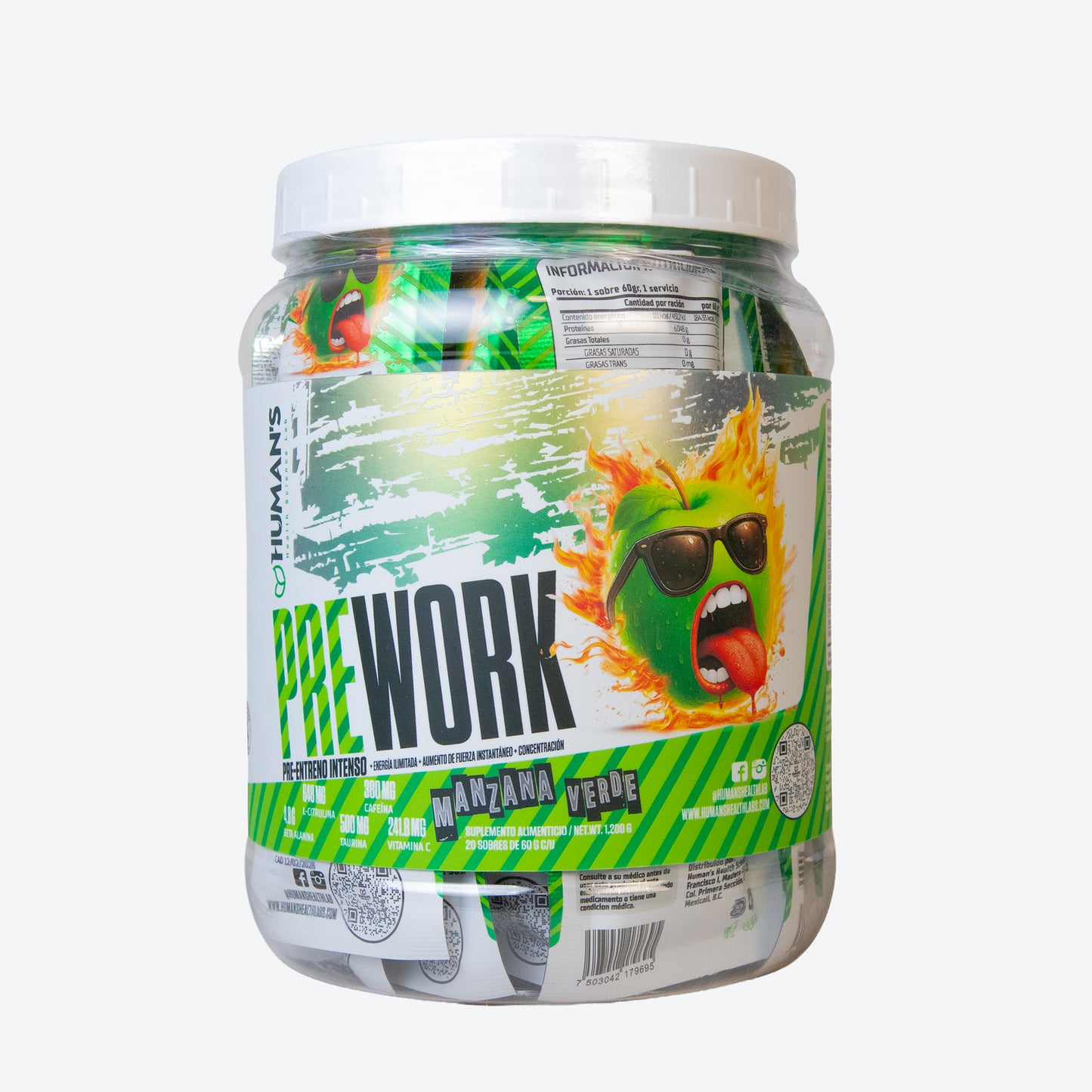 Humans Pre-Workout Gel – Green Apple | Fast Energy + Focus + Pump | 20 Sachets (60g each)