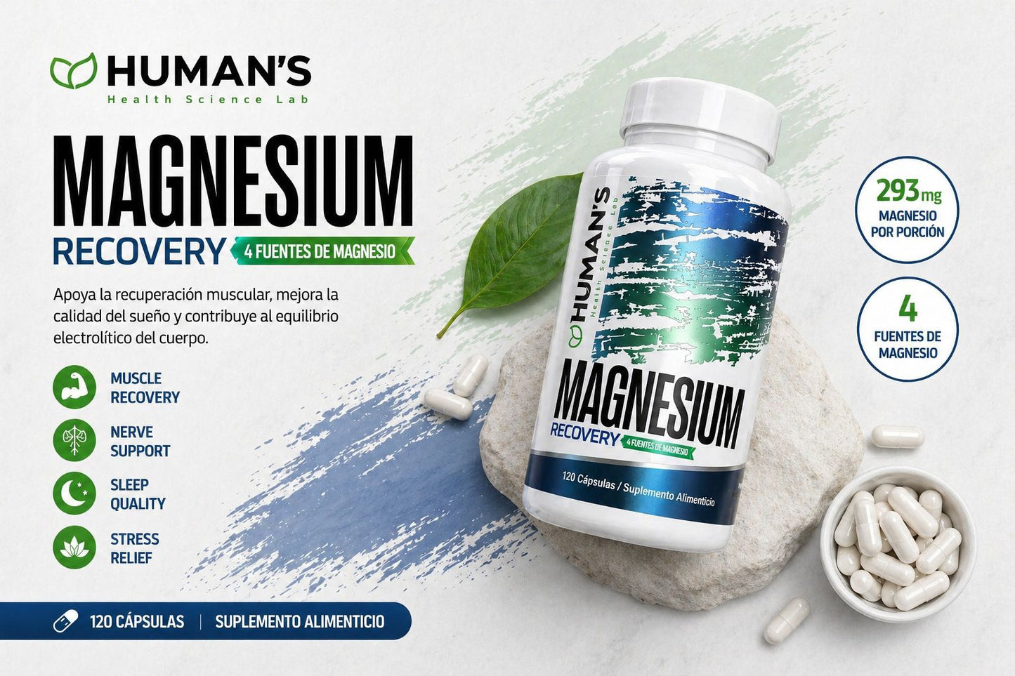 Magnesium Recovery – 4 Types of Magnesium for Muscle Recovery, Deep Sleep & Stress Support | High Absorption | 120 Capsules