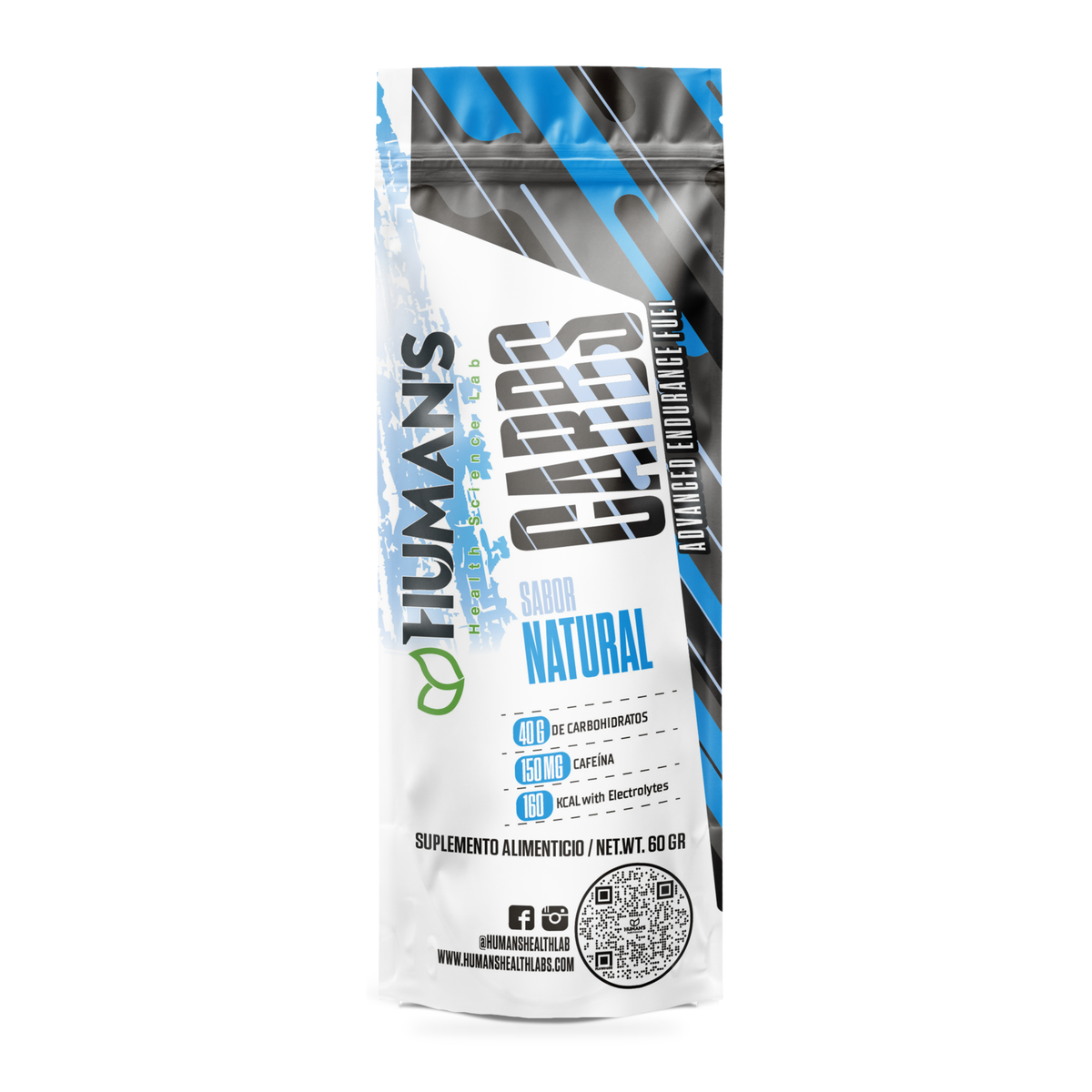 Human’s CARBS Caffeine-Free Energy Gel with 40 g Carbs & Electrolytes | Natural Flavor, 10 Sachets of 60 g